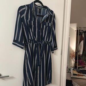 Navy Striped Midi Dress